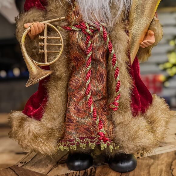 Red & Gold Porcelain Santa Christmas Tabletop Decor French Horn Cornucopia, 18"H - Picture 3 of 12